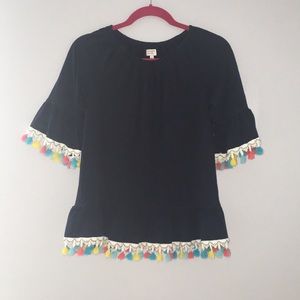 Navy Crown & Ivy Top with Tassel Detail